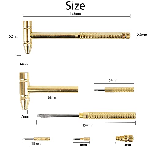 6-in-1 Mini Brass Dual Head Small Multifunction Copper Hammer with Detachable Screwdriver for Jewelry Watch Repair - Image 2