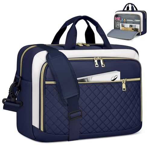 Sacoche ordinateur 17,3" rembourrée grand sac professionnel bleu beige