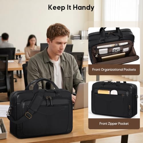 Image of RAINSMORE Messenger Bag for Men 16 inch Vintage PU Leather Laptop Briefcase