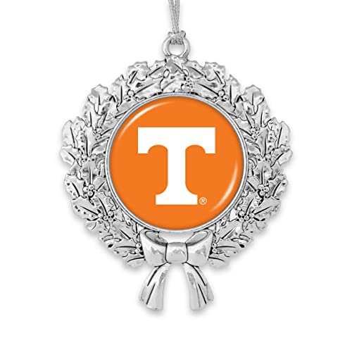 Tennessee Volunteers Wreath with Team Logo Silver Metal Christmas Ornament Gift Tree Decoration UT