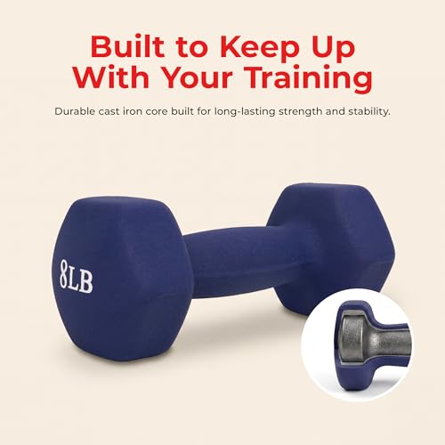 Image of Sunny Health & Fitness Neoprene Coated Hex Shaped Dumbbell Non-Slip Fitness Weights for Home Gym Exercise, Full Body Workout Strength Building, Weight Loss, Sold in Pairs - Sizes - 2LB, 5LB, 8LB, 10LB