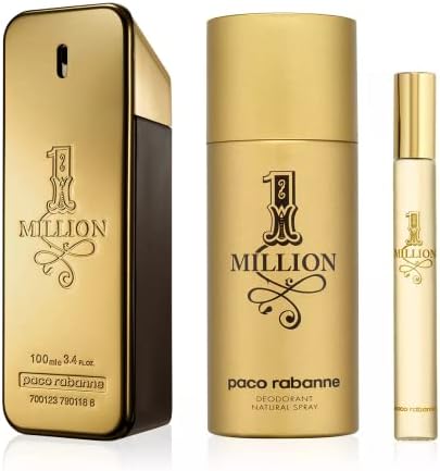 Paco Rabanne One Million 3-Piece Gift Set for Men, (3.4 Oz Eau De Toilette Spray + 5.1 Oz Deodorant Spray + 0.33 Oz Travel Spray)