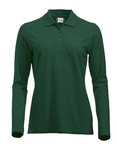 Clique Vêtements pour Femmes Coton Classique à Manches Longues Polo. Coupe Moderne, 11 Couleurs Vives,Vert Bouteille,S