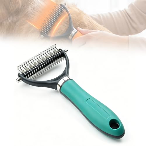Nitvei Double-Sided Self-Cleaning Pet Grooming Brush, 2026 New Professional Deshedding Tool for Dogs & Cats, Undercoat Rake Dematting Comb Shedding Brush for Long Haired Dogs (Green)