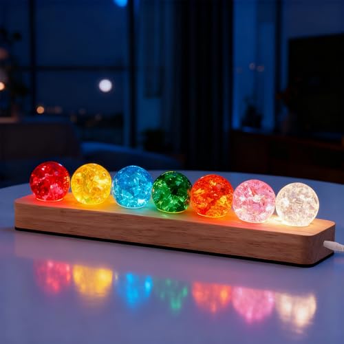 GBKDQQ Sfera di cristallo 3D, luce notturna, 7 colori di sfere di cristallo, sfera di vetro USB 40 mm, con base in legno, sfere di cristallo per cameretta dei bambini, ragazzi, ragazze, decorazione