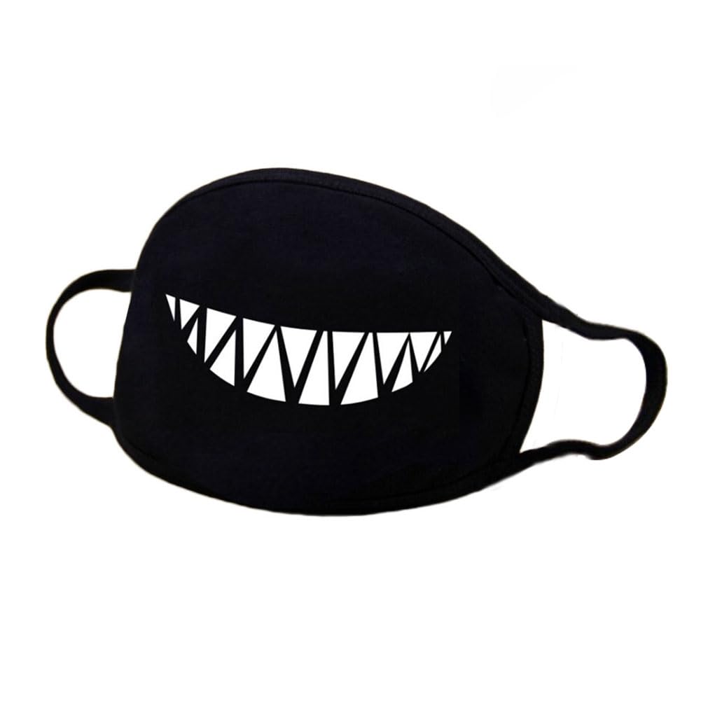 Cotton Mask, Reusable Black Daily Anti-Dust Mouth Cover with Funny Patten for Outdoor Activities