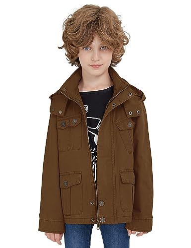 Image of WenVen Boy's Lightweight Casual Cotton Military Jacket Outerwear with Hood