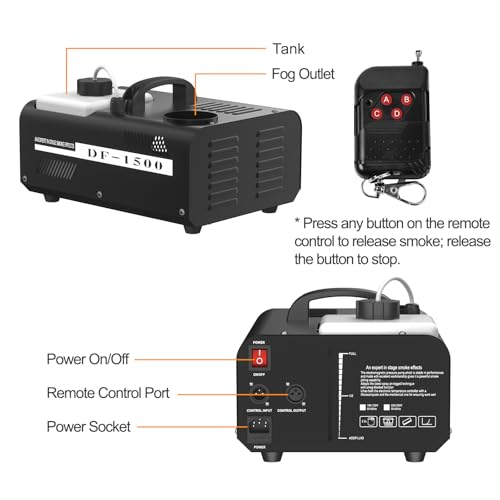 Máquina de humo vertical de 1500 W con control remoto inalámbrico, máquina de humo de temperatura constante, salida de 20 000 CFM, calentamiento rápido, tanque de 2,2 L para iluminación escénica DJ, bodas, fiestas y Halloween miniatura 6