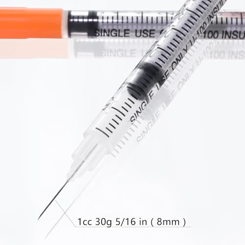 Image of U-100 1cc 30g 5 /16 In (8mm) Syringe with Needle, Individually Wrapped, Pack of 20