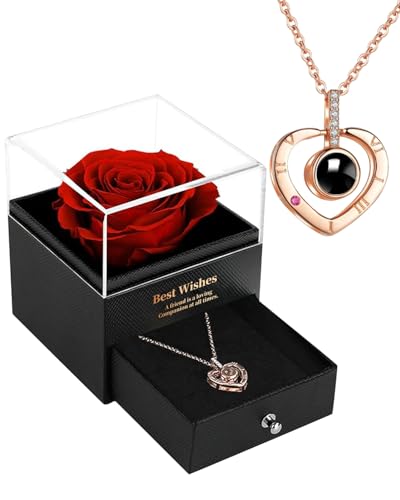 Eternal Forever Rose Gift Box, Gifts for Women, Red Rose with I Love You Necklace in 100 Languages, Mothers Day Gifts for Mum, Gifts for her on Birthday, Anniversary, Valentine's Day, Mother's Day