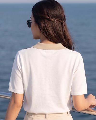 Image of AUSK Women's Casual Summer Polo Knit T-Shirt | Zip Collar Top | Half Sleeves | Ribbed Panel Design | Lightweight Comfort | Regular Fit