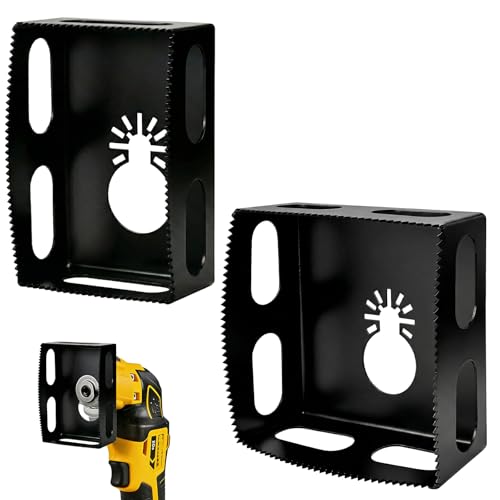 Upgrade Square Slot Cutter 65Mn Spring Steel Precision-Curved Serrated Drywall Outlet Cutter for Single&Double Gang Outlet Boxes Compatible Dewalt 20VMilwaukee M18 (Square+Rectangular2PCS Black)