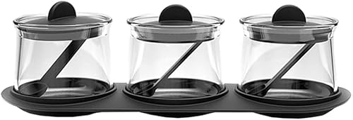 Kichvoe 3 tarros de condimentos de vidrio con tapas y cucharas y bandeja recipientes transparentes para condimentos paquete de 3 recipientes para disponible en Yaxa Guatemala