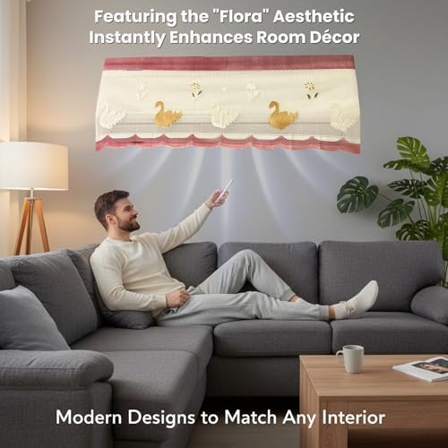 Image of Combo Cotton Net Split AC Cover Indoor Unit for 2 Ton Capacity AC, Premium Work Indoor AC Dust Protection Cover Designer Summer Ac Cover for 2 Ton Ac (38 X 15.35 X 7.8 inch, Peach & Brown)