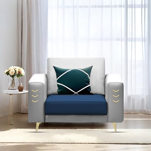 Image of Casaliving Falco 1 Seater Sofa Set for Living Room (Blue Grey Fabric) Premium Fabric Sofa