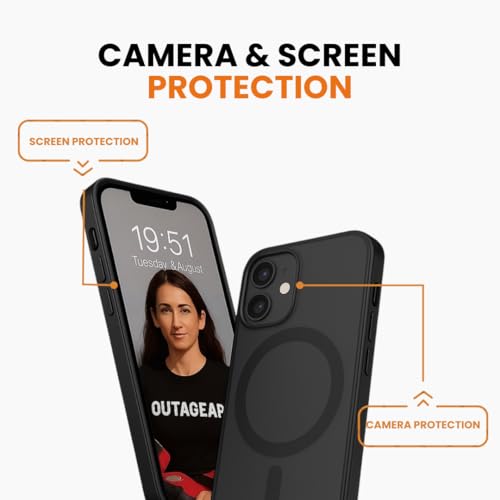 Image of Outagear iPhone Case, Matte Black, Mag-Safe Compatible with Strong Magnetic Force, Shockproof Camera Protection, PC TPU Hybrid (Matte Black, iPhone 12)