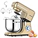 Acekool Küchenmaschine Knetmaschine, 1400W 6L Teigknetmaschine 6 Geschwindigkeit mit Edelstahlschüssel Teigmaschin, Knetmaschine mit Knethaken, Rührbesen, Schlagbesen und Spritzschutz (Champagner)