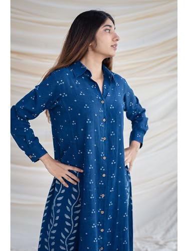 Image of Women's Indigo Blue Cotton Ethnic Co-Ord Set | Kurta Pant Set | Kurta Palazzo Set | Stylish Printed Suit Set for Women