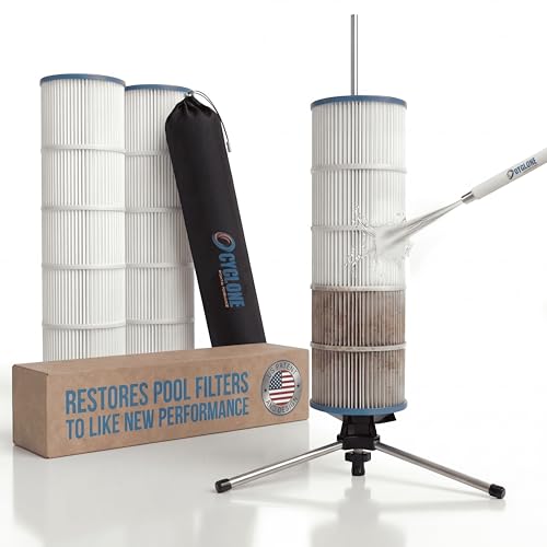 Cyclone Filter Cleaner – Patented Hose-Powered Spinning Pool Cartridge Filter Cleaning Tool with Stand & Spray Wand – Cleans 5X Faster – Fits 3”, 4”, 6” ID Filters