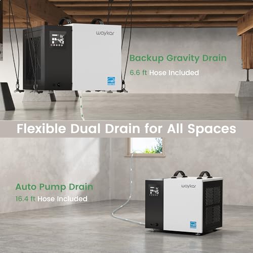 Image of Waykar 70 Pint Energy Star Crawl Space Dehumidifier with Pump & Drain Hose for Basements, Commercial & Water Damage Spaces up to 5000 Sq. Ft., Compact, Strong Dehumidification, 5-Year Quality Coverage