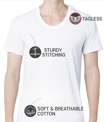 Men's Cotton U-Neck T-Shirts 5 Pack (White) 7