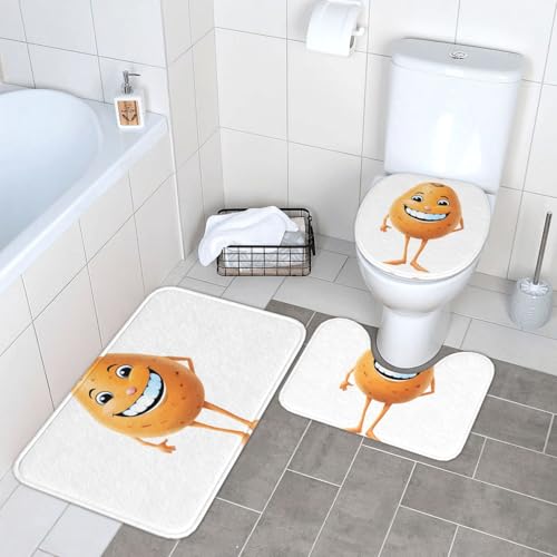 WHJSHOP 3-teiliges Badezimmerteppich-Set, 61 x 40,6 cm, lächelnder Süßkartoffel-Druck, rutschfeste Fußmatten mit Konturen, ovalen und rechteckigen Formen für Zuhause, Küche und WC