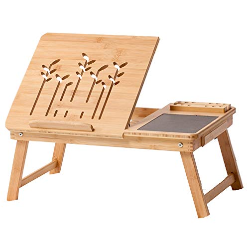 Klapptisch, Bambus Computer Klapptisch faul liefert faltbare Frühstücksservice Bett Tablett geneigten Seite mit Schublade for die Platzierung