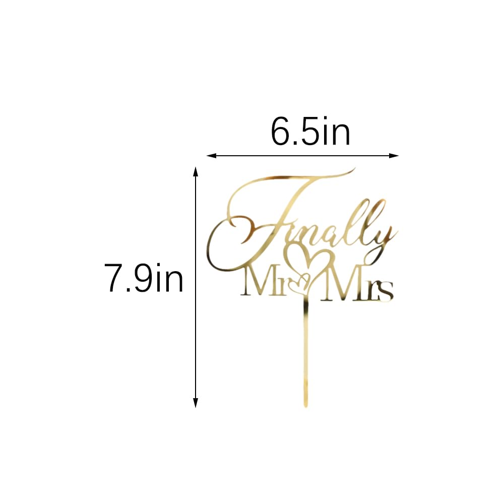 Finally Mr&Mrs - Decoración para tartas de boda, elegante decoración para tartas de aniversario de boda, romántica fiesta de boda (acrílico dorado)