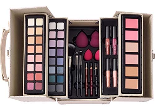 Ulta Beauty Glam and Glow 53 Piece Makeup Train Case Set Berry Champagne Color