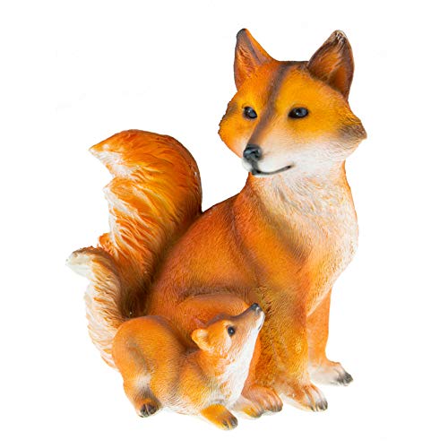 CLEVER GARDEN Cute Resin Garden Statue Decoration, Outdoor Lawn Yard Polyresin Animal Figurine Sculpture Ornament Décor, Fox Family
