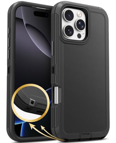 Jelanry for iPhone 16 Pro Max Heavy Duty Tough Shockproof Phone Case Black