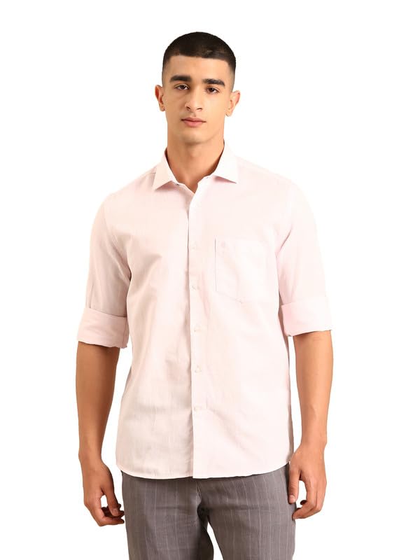 Image of Cavallo by Linen Club Men's Blended Linen Blue Solid Contemporary Fit Full Sleeve Casual Shirt