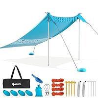 VILLEY Sonnenzelt 2m x 2,4m Blau, UPF50+ UV Schutz Lycra Strandzelt für 3 Personen, Sonnenschirm Strand mit Sandsack und 2 Stützstäbe für Picknick, Angeln, Sonnenschutz