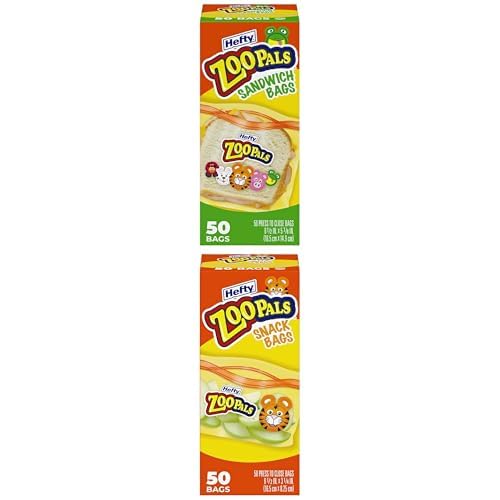 Image of Bundle of Hefty Zoo Pals Press to Close Sandwich Bags, 50 Count + Hefty Zoo Pals Press to Close Snack Bags, 50 Count