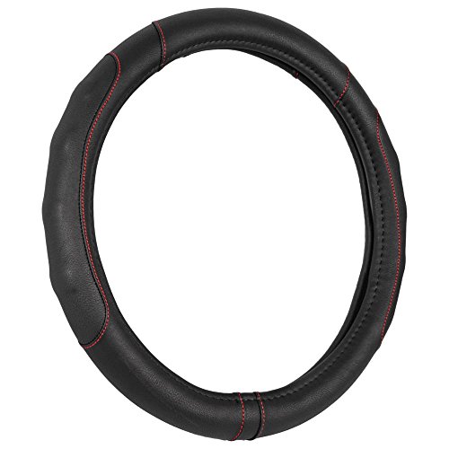 Image of Motor Trend Ergonomic Steering Wheel Cover /Protector for Small Size Steering Wheels in Cars, SUVs, Boats (13.5-14.5 inch) - Grip Drive Pro Comfort Grip (Black /Red Stitching)
