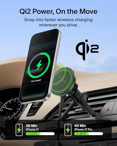 Belkin Qi2 15W Magnetic Wireless Vent Mount, Fast Charging Car Charger - 1