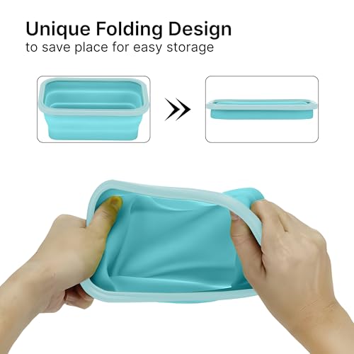 Image of The Better Home | Lunch Boxes | Food Grade Silicone | airtight lid Foldable Lunch Box for Kids | Pack of 2 | 500ml 800ml | Lightweight Microwave Safe | Blue for Office School