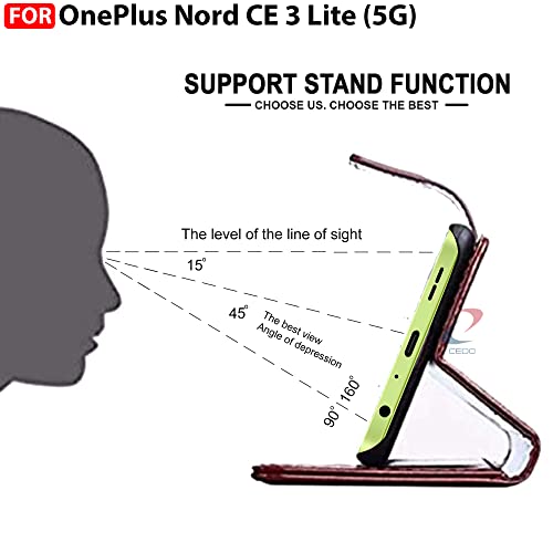 Image of CEDO Flip Cover for OnePlus Nord CE 3 Lite (5G) | Leather Finish | Inside Pockets & Inbuilt Stand | Shockproof Wallet Style Magnetic Closure Back Case Flipcover (Brown)