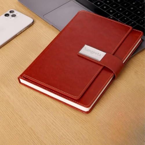 Image of Giftana Personalized Diary with Name, Customized Leather Notebook Diary with Magnetic Flip Lock, A5 Size, 192 Ruled Pages Office Diaries for Writing, New Year Corporate Gifts for Employee (Brown 4)