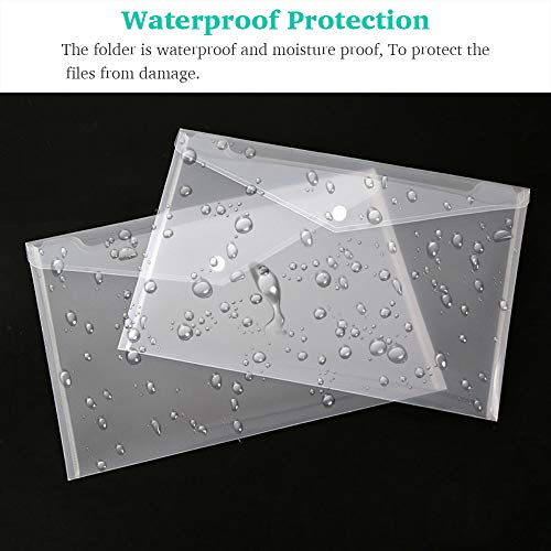 Clear Document Folders Transparent Filing Envelopes Waterproof Plastic Envelopes File Holder Filing Document Poly Envelope With Snap Button Closure For A4 Letter Paper Size (White/5 Pcs ) #TOP2