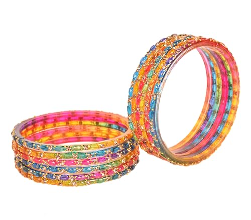 Image of Swara Creations Glass Bangles set for Women | Zirconwork Golden Raindrops Bangles Collection | Ethnic, Festive & Special Occassions(12Pcs)(SKU287)
