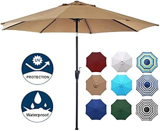 Blissun 9' Outdoor Aluminum Patio Umbrella, Striped Patio Umbrella, Market Striped Umbrella