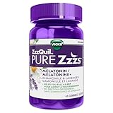 Vicks ZzzQuil PURE Zzzs Melatonin Sleep Aid Gummies with Chamomile, Lavender, & Valerian Root, 1mg per gummy, 48 Count
