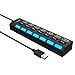 Hub USB 2.0, 7 Porte sdoppiatore USB per Trasmissione Dati e Sincronizzazione, porta usb multipla per pc con Interruttori di Alimentazione Singoli e LED