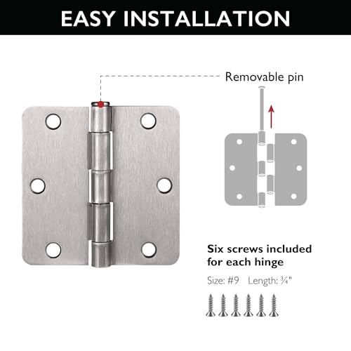Door Hinges for Interior Doors 6-Pack 3.5-inch x 3.5-inch – Rounded 1/4-inch Radius Steel Door Hinge – Satin Nickel – Fits Standard Doors – Design House 186064 by Design House - Image 3