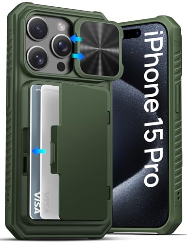 ATATOO for iPhone 15 Pro Case Wallet with Card Holder (3-5 Cards), Green