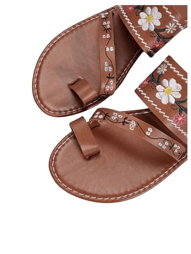 Verdusa Women's Embroidered Open Toe Slip On Flip Flop Sandals Summer Flat Sandals3