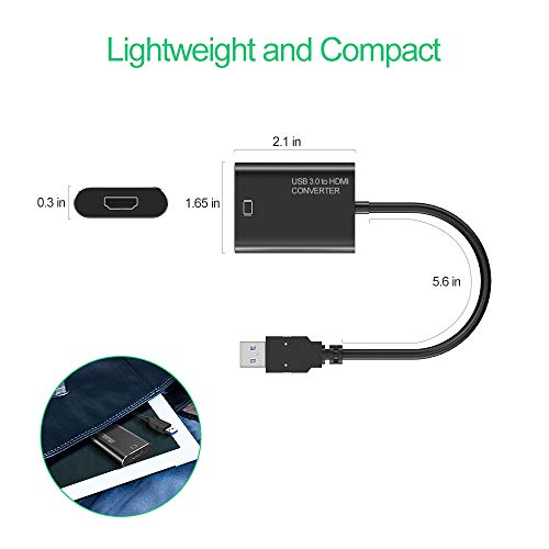 USB to HDMI Adapter, 1080P HD Audio Video Cable Converter, USB 3.0/2.0 to HDMI for Multiple Monitors, Compatible with Windows XP/10/8.1/8/7 (Not Support Mac, Linux, Vista, Chrome)