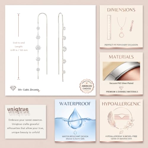 uniqtrue Silver Plated Dangle Earrings for Women Trendy, Cubic Zirconia Hypoallergenic Small Dainty Threader Drop Earring Non Tarnish Dangling Long Chain Chandelier Formal Earring Fashion Jewelry Gift by uniqtrue - Used condition - Image 4