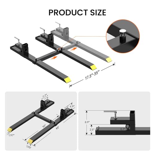 Garvee 60" Clamp On Pallet Forks, 2,000Lbs Heavy Duty Fork Rack With Adjustable Stabilizer Bar for Loader Bucket Skid Steer Tractor